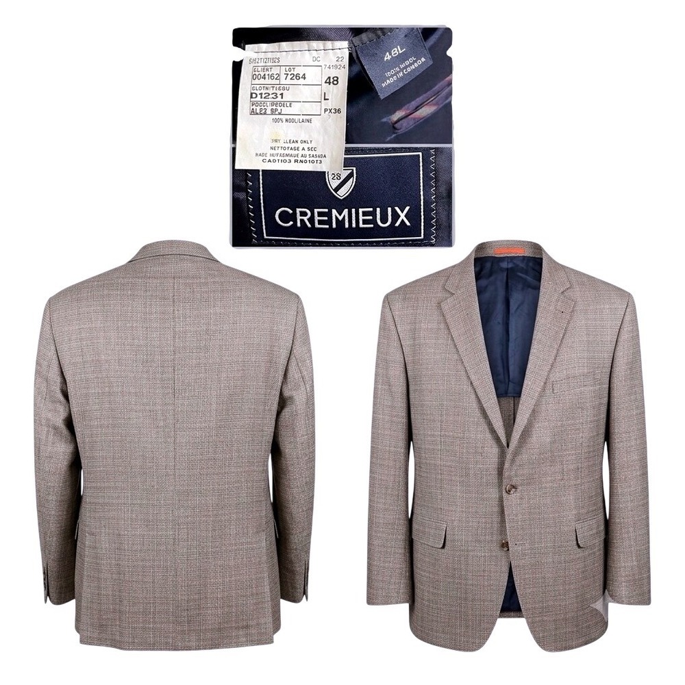 Cremieux Mens 48L Blazer Sport Coat 100% Wool Micro Check Brown Tan 2-Button